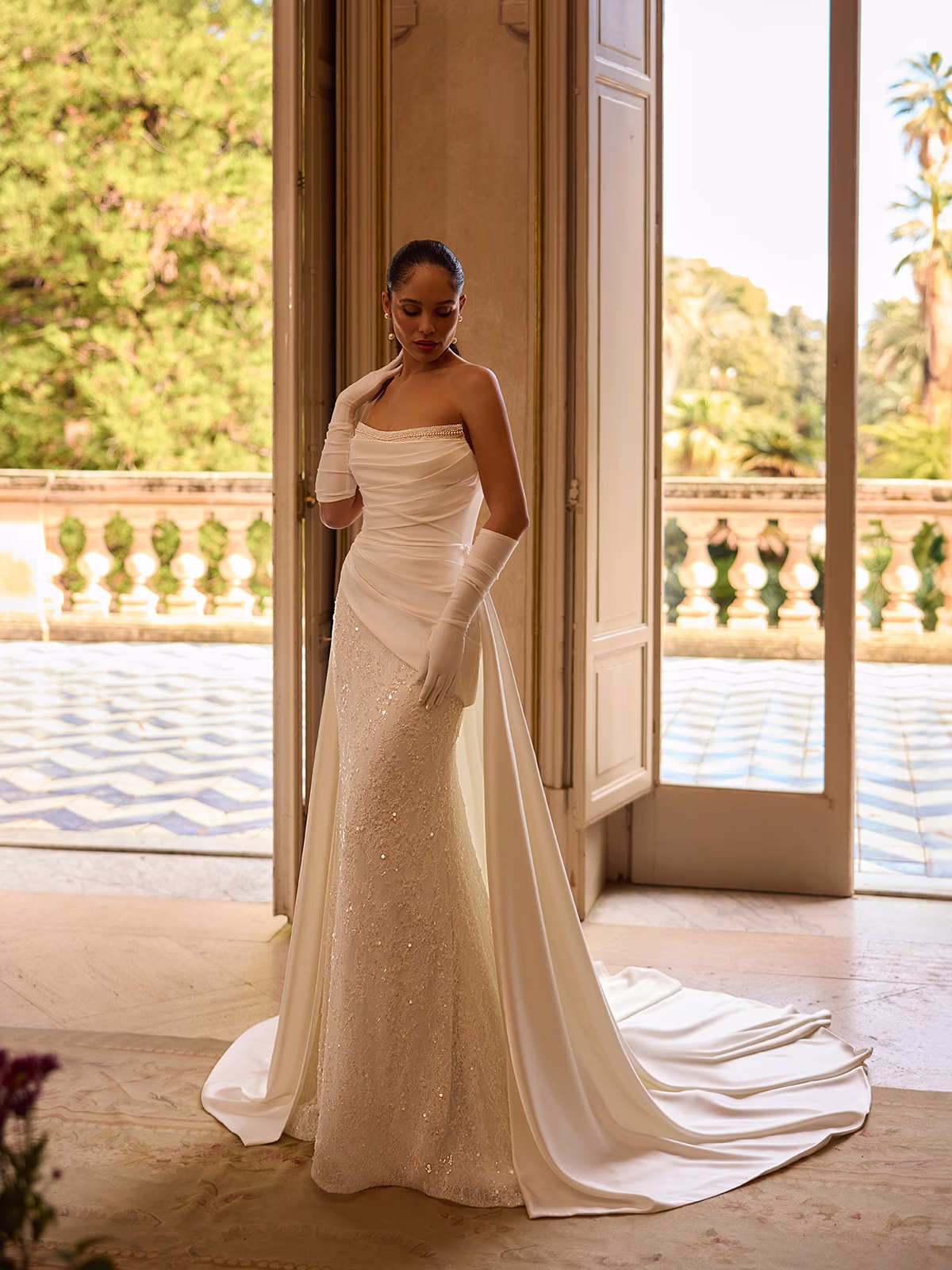 Embellished Mermaid Wedding Dress with Detachable Train