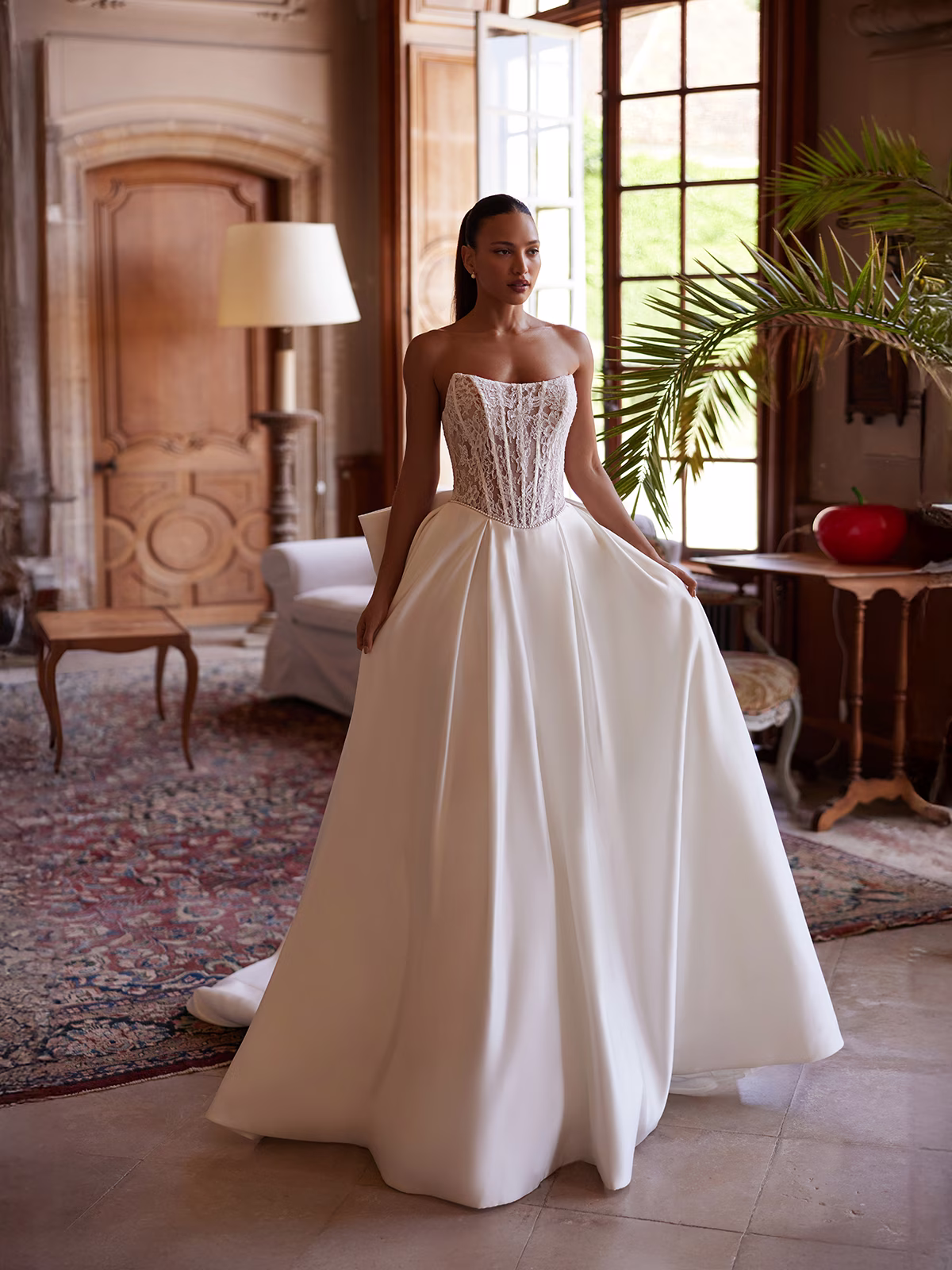 Satin Wedding Gown With Detachable Bow